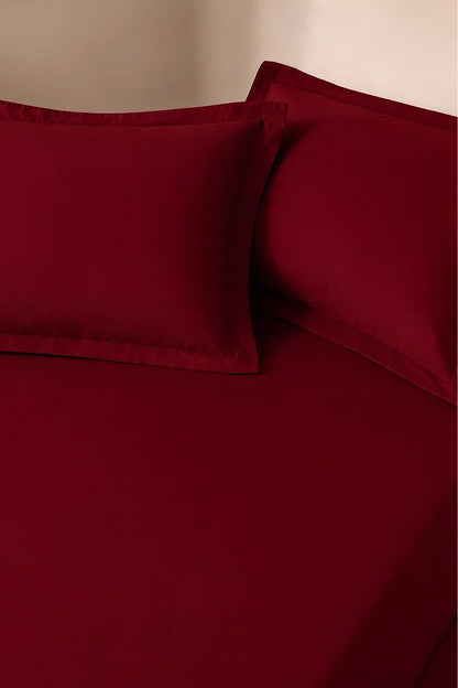 BURGUNDY WINE SOLID COTTON FITTED BEDSHEET - 3PCS image 1