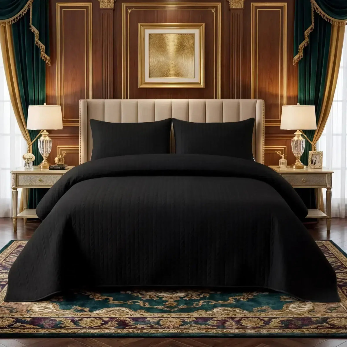 Black BedSpread Set - 3Pcs image 0