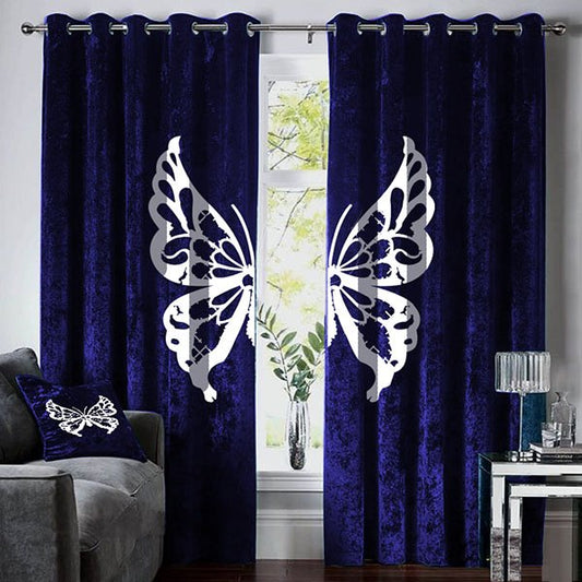 LUXURY VELVET BUTTERFLY CURTAINS - ROYAL BLUE & WHITE image 0
