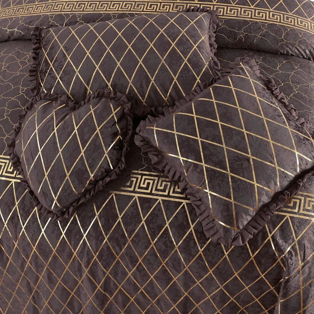 Luxury Elixir Velvet Bedset Brown ( 5 PCS ) image 1
