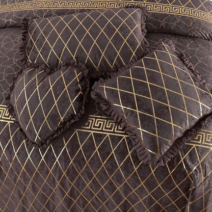 Luxury Elixir Velvet Bedset Brown ( 5 PCS ) image 1