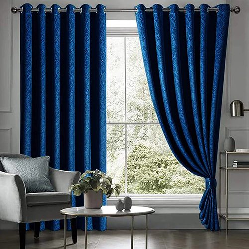 BLUE SELF PRINT VELVET CURTAINS - SET OF 2 PANELS image 0
