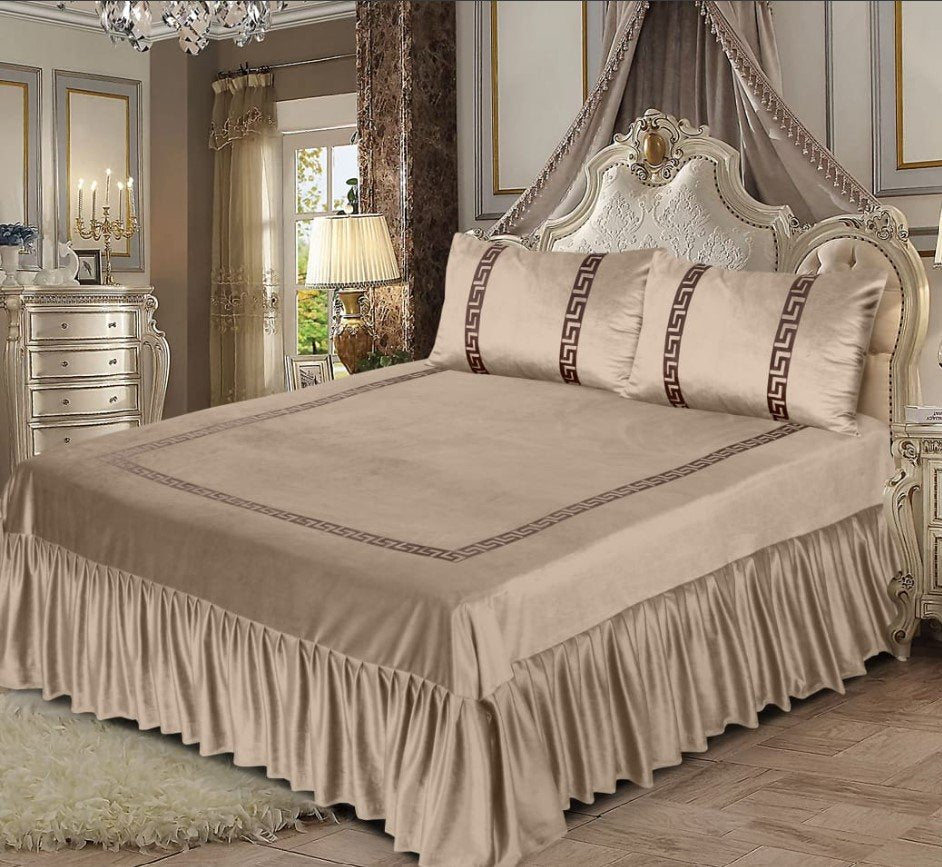 Luxury Embossed Velvet Bedsheet Beige ( 5 PCS ) image 0