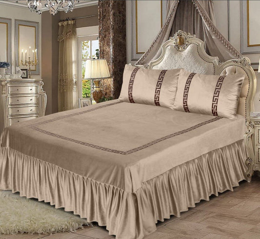 Luxury Embossed Velvet Bedsheet Beige ( 5 PCS ) image 0