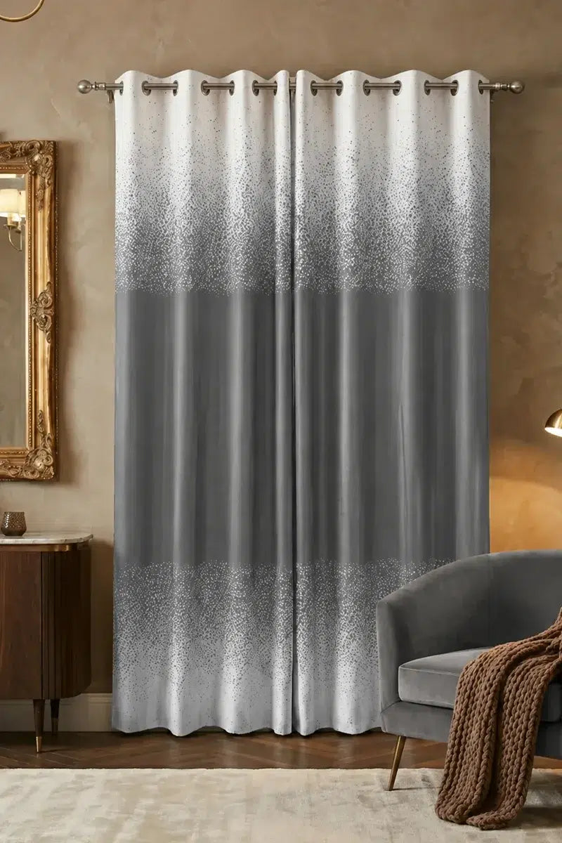 SILVER GREY SPECKLED OMBRE VELVET CURTAINS – SET OF 2 PANELS image 0