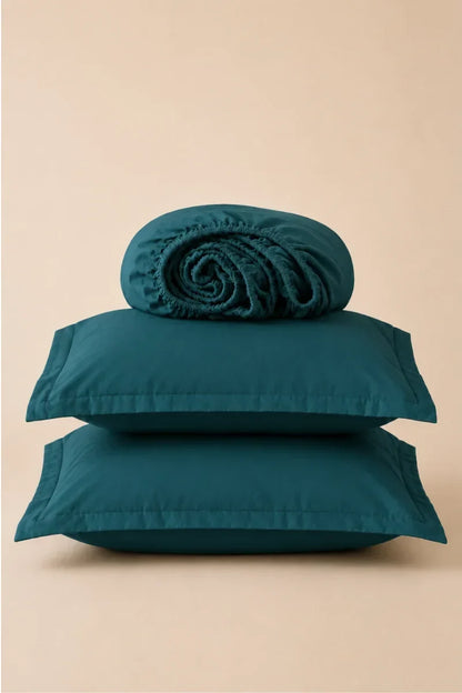 DEEP TEAL SOLID COTTON FITTED BEDSHEET - 3PCS image 0
