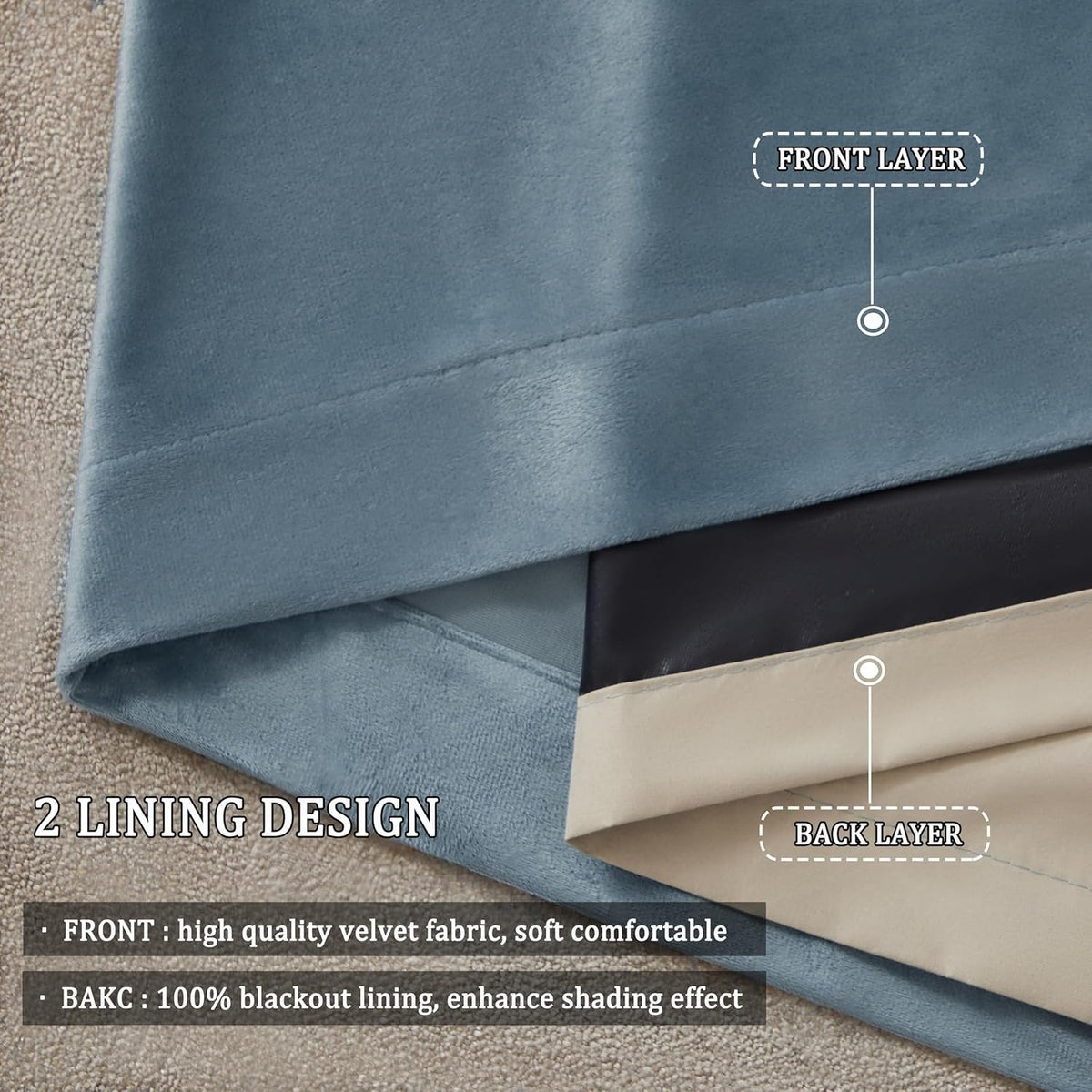 Premium Velvet Blackout Curtains Stone Blue ( 2 Curtains Set ) image 1