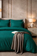 DEEP TEAL SATIN STRIPE DUVET COVER SET - 6PCS image 0