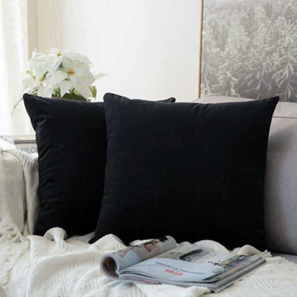 Plain Soft Feel Velvet Cushion Covers Black 16 x 16  ( Without Filling ) image 0