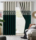 OFF WHITE & DARK GREEN DOUBLE TONE VELVET CURTAINS - SET OF 2 PANELS image 0