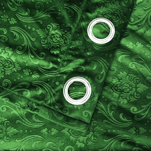 GREEN SELF PRINT VELVET CURTAINS - SET OF 2 PANELS image 1