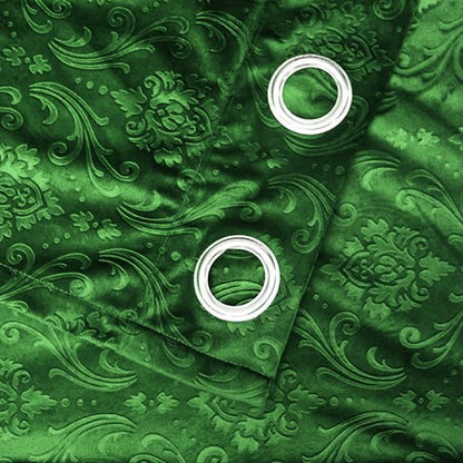 GREEN SELF PRINT VELVET CURTAINS - SET OF 2 PANELS image 1