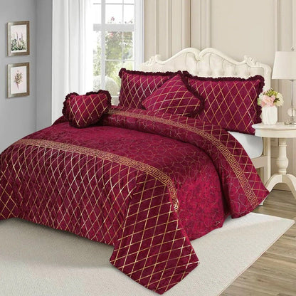 Luxury Elixir Velvet Bedset Maroon ( 5 PCS ) image 0