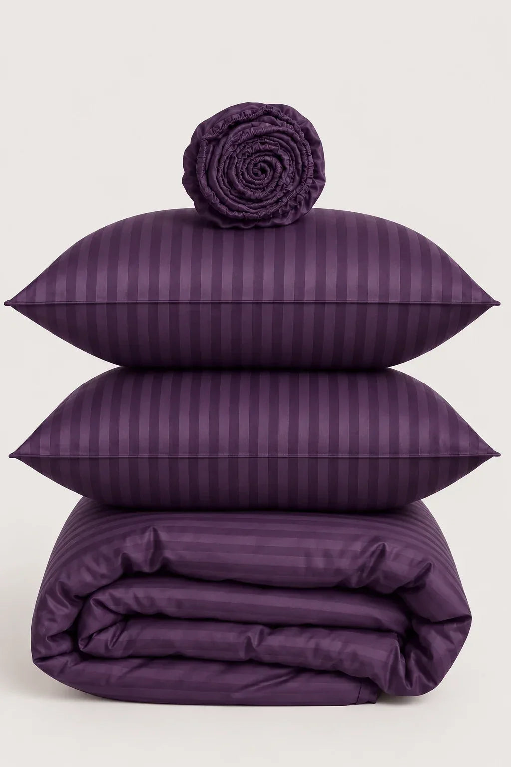 DEEP PURPLE SATIN STRIPE DUVET COVER SET - 6PCS image 1