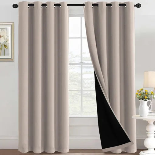 SELF JACQUARD BLACKOUT CURTAINS - FAWN image 0