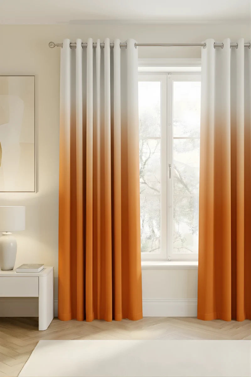 ORANGE DIP-DYE OMBRE VELVET CURTAINS – SET OF 2 PANELS image 0