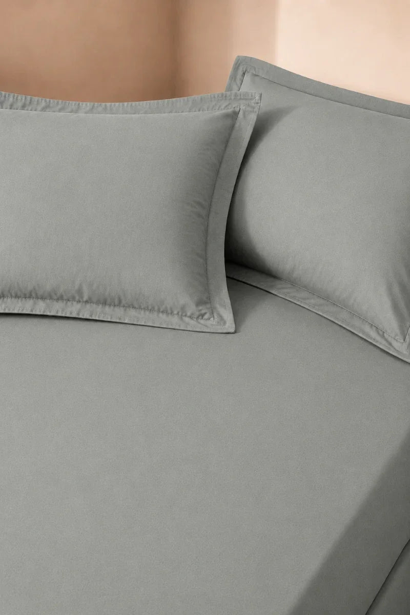 LIGHT GREY SOLID COTTON FITTED BEDSHEET - 3PCS image 1