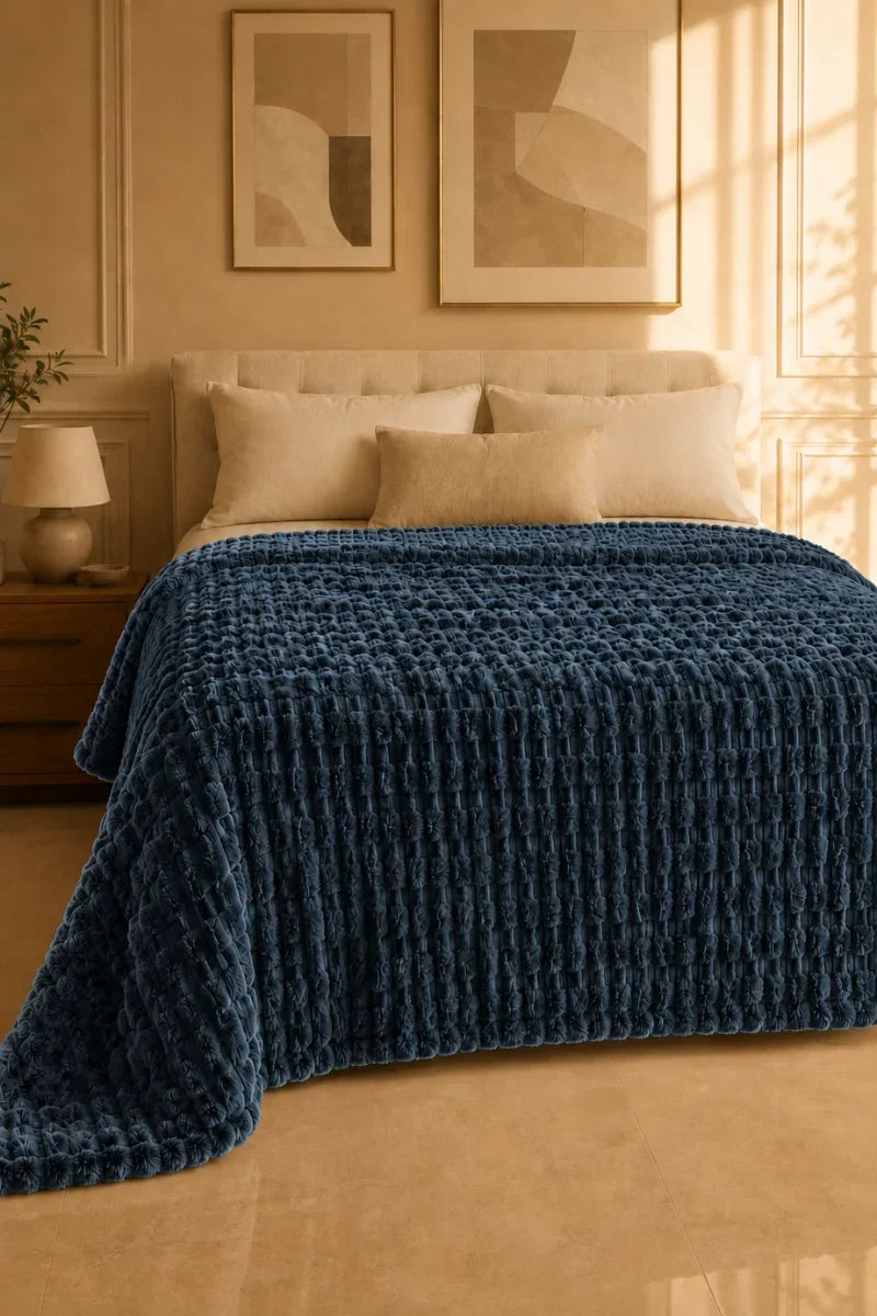 TEXTURED PLUSH BLANKET - DEEP SLATE BLUE image 0