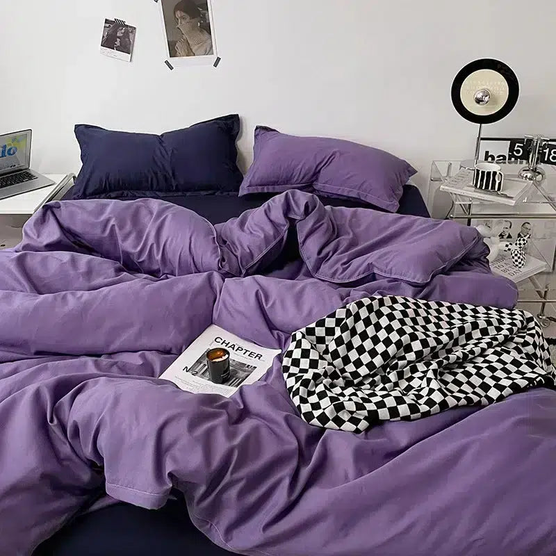 Cotton Reversible Duvet Cover Set - Purple & Navy Blue image 0