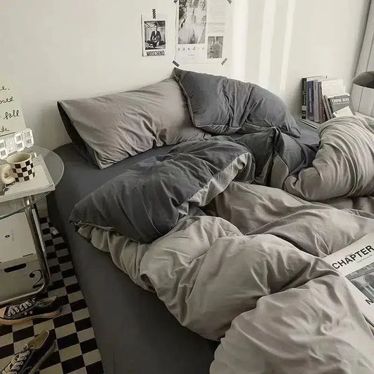 Cotton Reversible Duvet Cover Set - Dark & Ash Grey image 0