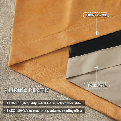 Premium Velvet Blackout Curtains Golden ( 2 Curtains Set ) image 1
