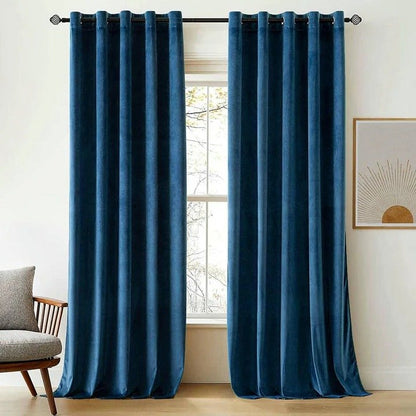 BLUE PLAIN SOLID VELVET CURTAINS - SET OF 2 PANELS image 0