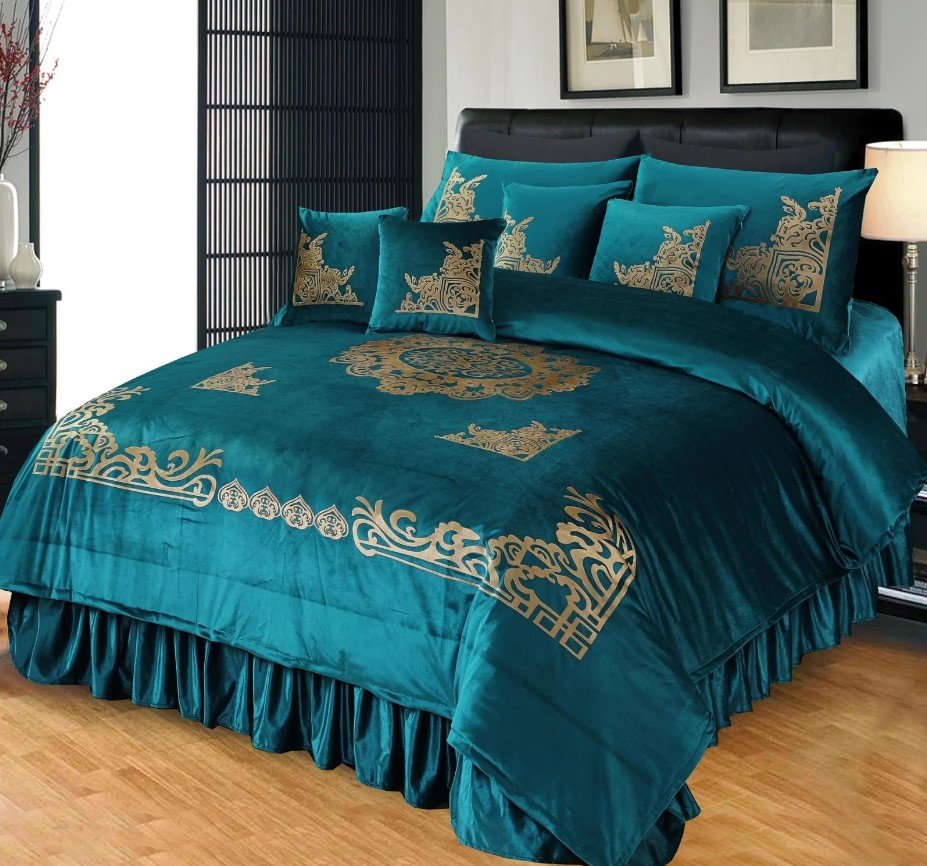 Luxury Embossed Velvet Bridal Bed Set Zinc ( 9 PCS ) image 0