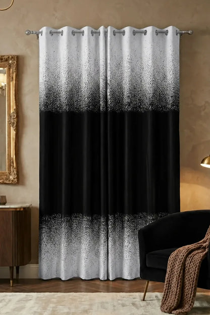 BLACK SPECKLED OMBRE VELVET CURTAINS – SET OF 2 PANELS image 0