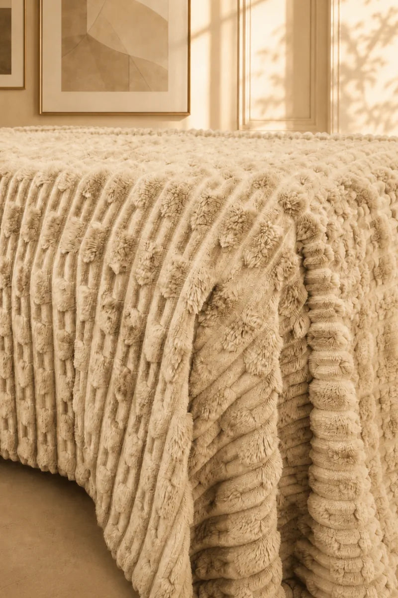 TEXTURED PLUSH BLANKET - CREAM BEIGE image 1