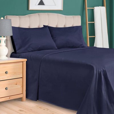 Plain Rich Cotton Bed Sheet Navy Blue image 0