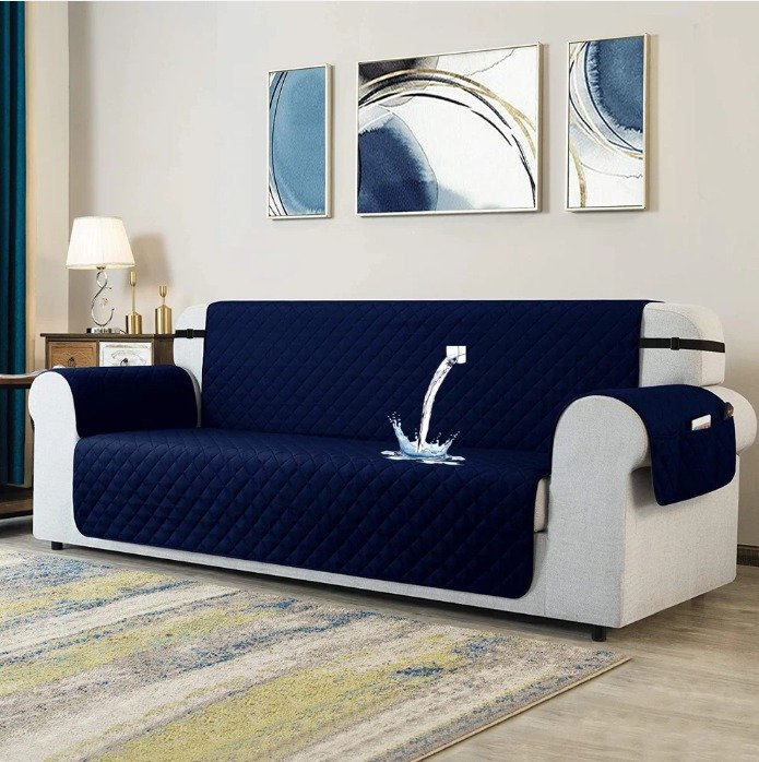 WATERPROOF COTTON QUILTED SOFA COVERS - BLUE image 0