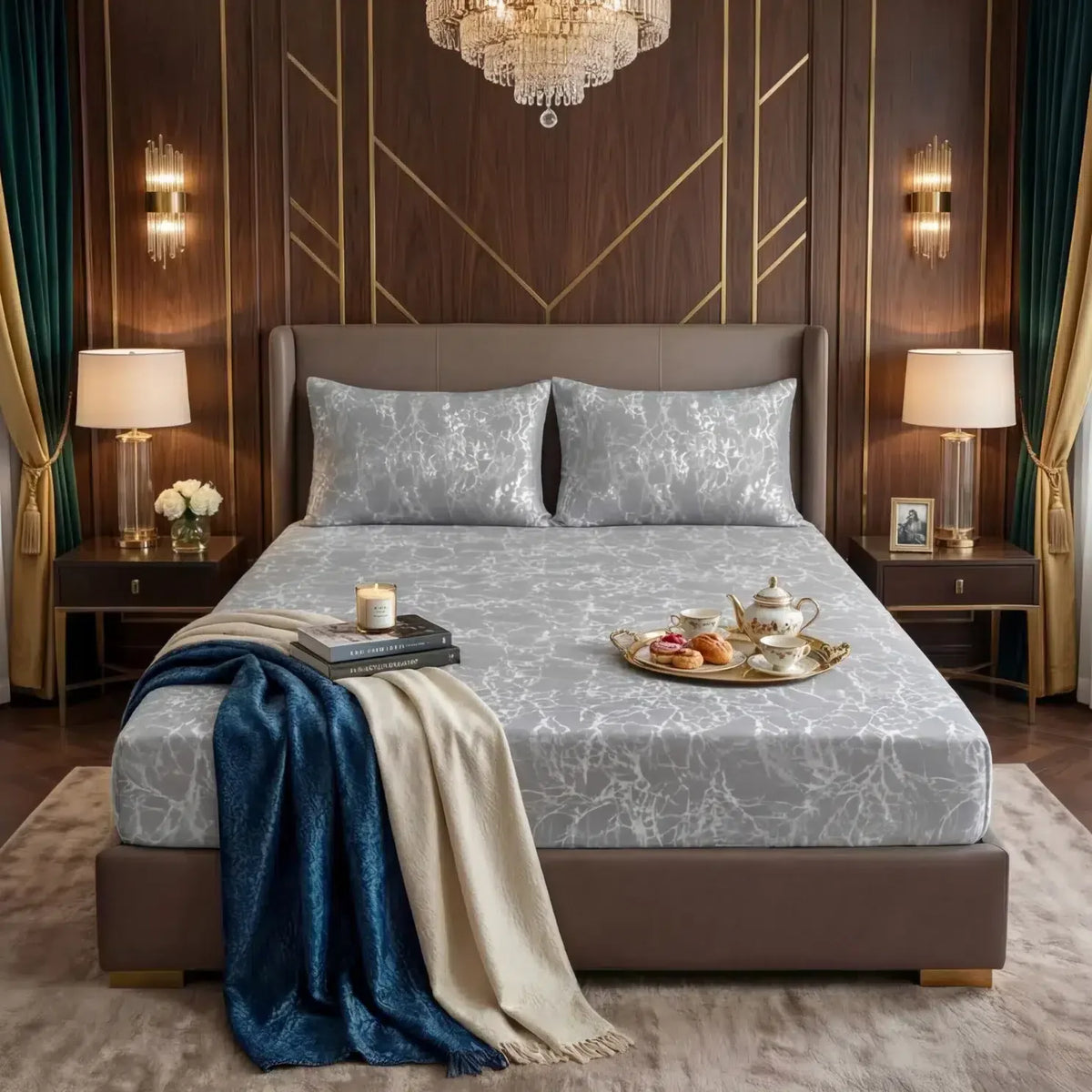 Premium Texture Velvet Fitted Bed Sheet Light Grey image 0