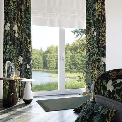 BOTANICAL NOIR DIGITAL PRINT VELVET CURTAINS – SET OF 2 PANELS image 1