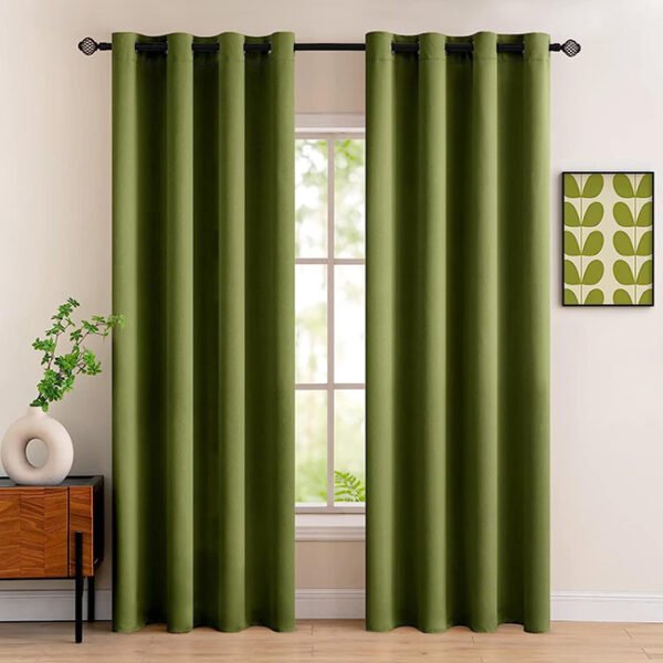 Export Self Plain Cotton Jacquard Curtains Olive Green ( 2 Curtains Set ) image 0