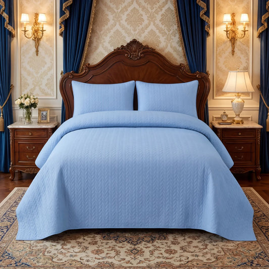 Sky Blue BedSpread Set - 3Pcs image 0