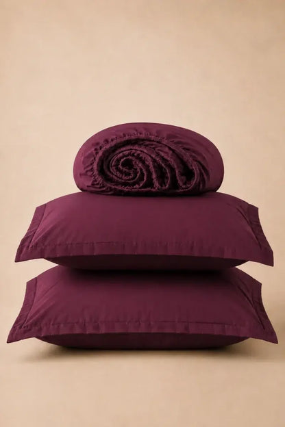 PLUM SOLID COTTON FITTED BEDSHEET - 3PCS image 0