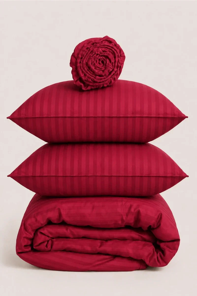 SCARLET SATIN STRIPE DUVET COVER SET - 6PCS image 1