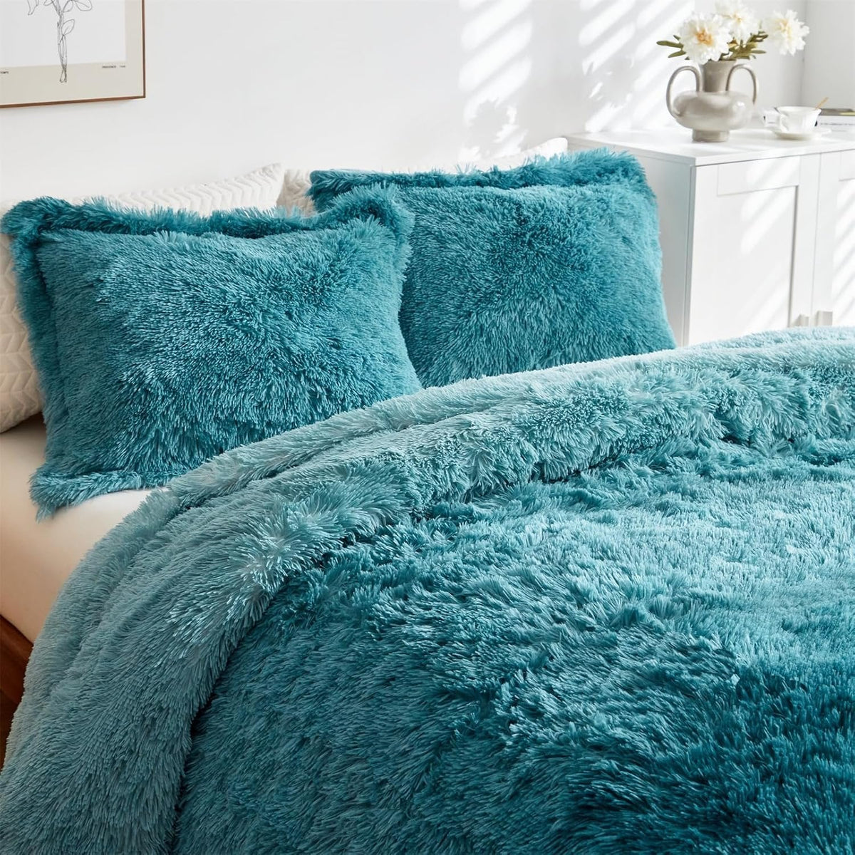 Shaggy Duvet Set - Teal image 1