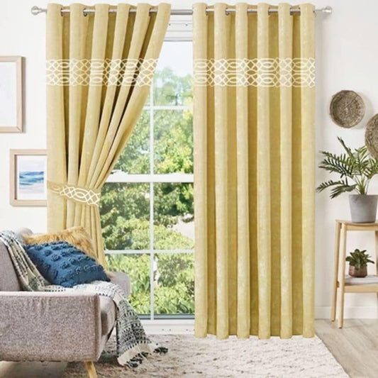 Luxury Velvet Curtains Front Border - Fawn And Off White image 0