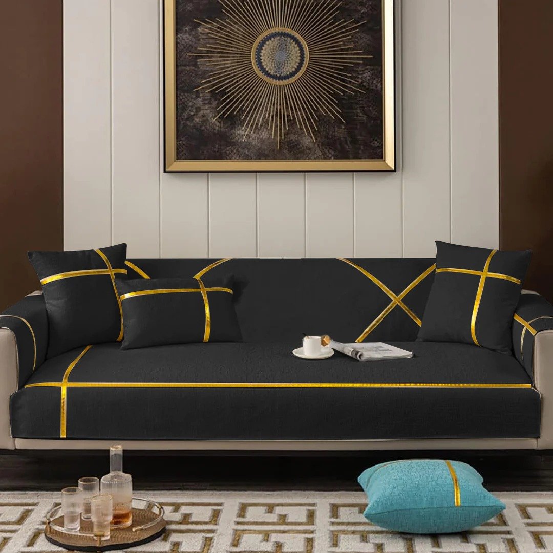 Velvet Sofa Runner with Cushion Covers Black image 0