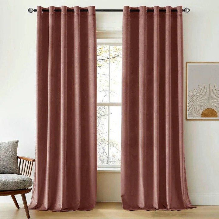 TEA PINK PLAIN SOLID VELVET CURTAINS - SET OF 2 PANELS image 0