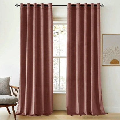 TEA PINK PLAIN SOLID VELVET CURTAINS - SET OF 2 PANELS image 0