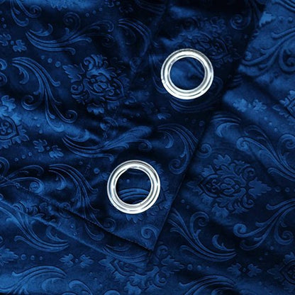 BLUE SELF PRINT VELVET CURTAINS - SET OF 2 PANELS image 1