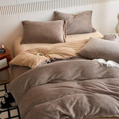 Velvet Reversible Duvet Cover Set - Mocha Brown & Beige image 1