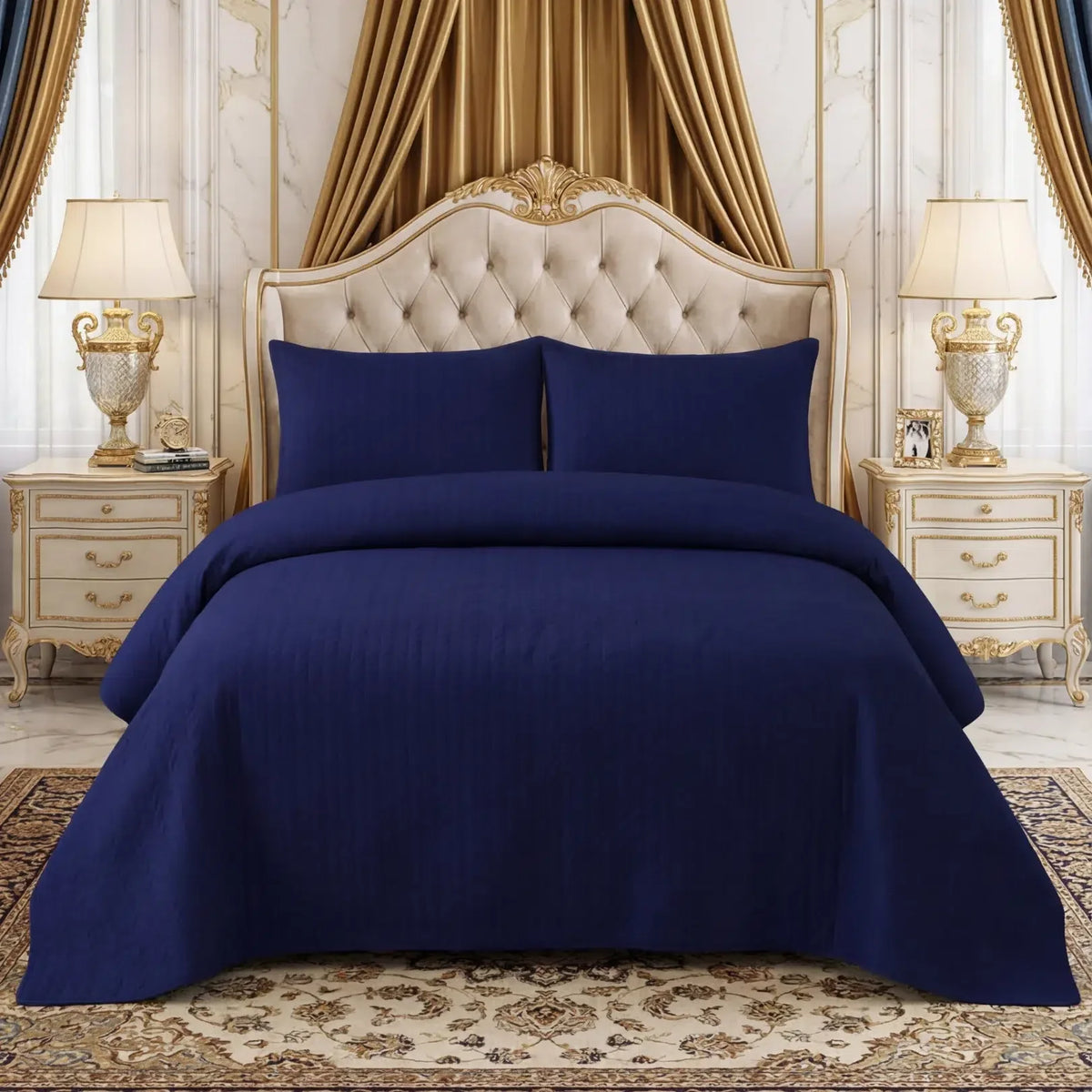 Navy Blue BedSpread Set - 3Pcs image 0