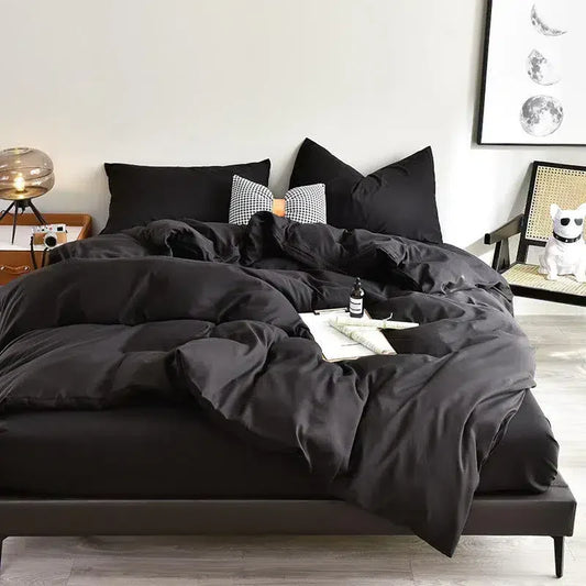 Cotton Reversible Duvet Cover Set - Black image 0