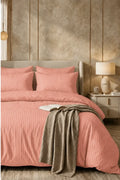 CORAL PINK SATIN STRIPE DUVET COVER SET - 6PCS image 0
