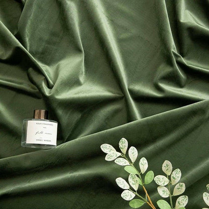 OLIVE GREEN PLAIN SOLID VELVET CURTAINS - SET OF 2 PANELS image 2