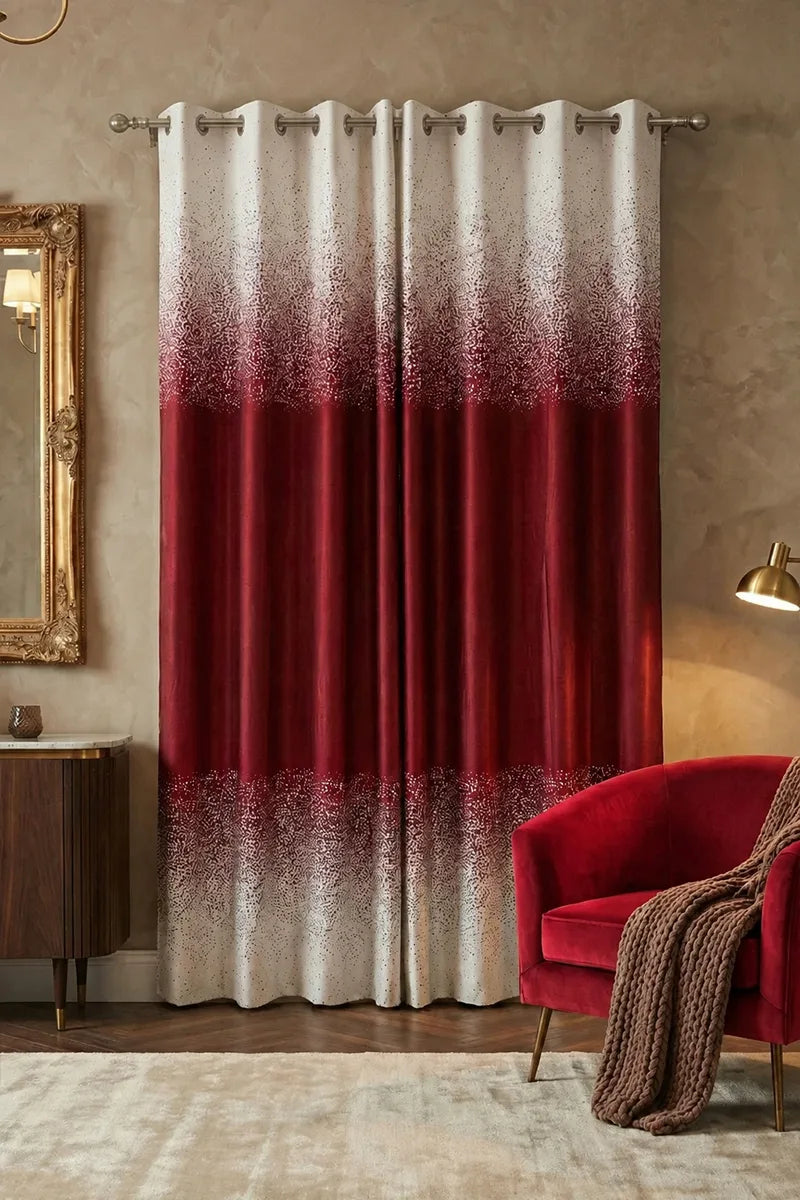 BURGUNDY SPECKLED OMBRE VELVET CURTAINS – SET OF 2 PANELS image 0
