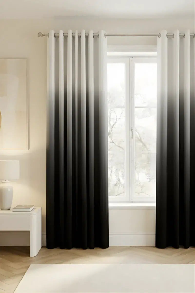 SOLID BLACK DIP-DYE OMBRE VELVET CURTAINS – SET OF 2 PANELS image 0